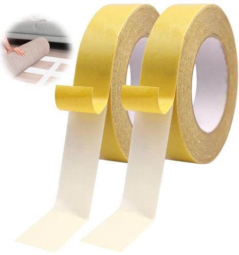 Piuluvor® 2 Rolls Teppichklebeband Doppelseitig, 20m × 3cm Double Sided Tape Strong Doppelseitiges Klebeband extra stark für Teppiche, Metall, Kunststoff, Pappe, Fliesen