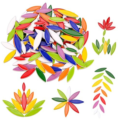 Filhome Mosaiksteine zum Basteln 500g Blütenblatt Glasmosaik Selbstklebend für Kunstwerk, Wanddekoration & Mosaik Basteln (Bunt- 500g)