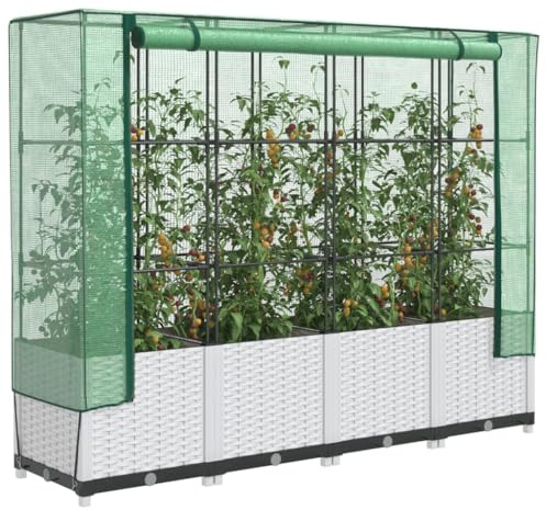 Hovothy Jardinière surélevée avec embout de serre, pour légumes, herbes aromatiques, jardinières pour jardin, jardinière avec serre, parterre de culture, plate-bande de jardin, blanc, 160 x 40 x 138