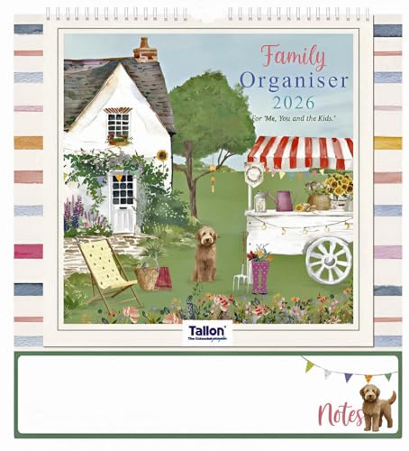 2026 Family Calendar UK – Country Garden Design – 3 Column Family Organiser Month to View Wall Planner & Dry Wipe Memo Board – Hanging Wall Calendar for 3 People – UK Bank Holidays & Notes Section