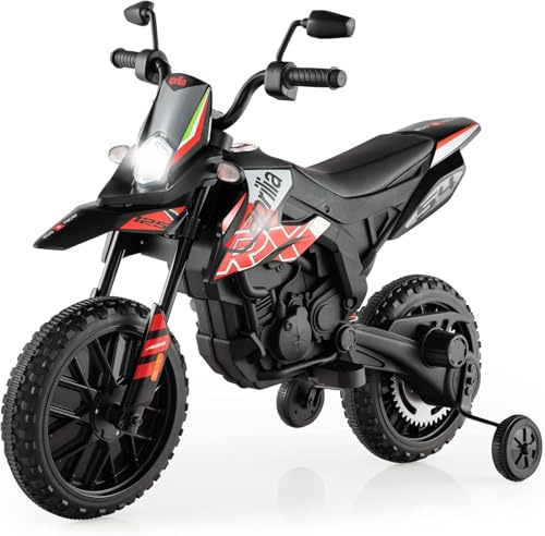 FANTASK APRILIA 12V MOTORE ELETTRICO PER BAMBINI 5.5-6km/h MOTO BAMBINI CON RUOTE DI SUPPORTO & MUSICA & FARI MOTO ROSSA E NERA PER BAMBINI DA 3-8 ANNI ROSSO