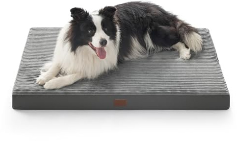 BEDSURE waschbares Hundebett für Grosse Hunde - 104x69x8.5cm Komfort Hundekissen mit Rutschfester Basis und abnehmbarem waschbarem Bezug, Eierkarton-Schaumstoff Hundematte, Grau