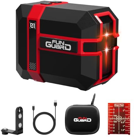 Funguard Niveau Laser 360 Autonivelant, Rouge Laser Chantier Module Laser Double 35M, 3 Modes Commutables Horizontal/Vertical, Mode Impulsion, Chargement USB, IP54 pour Les Chantiers,DIY