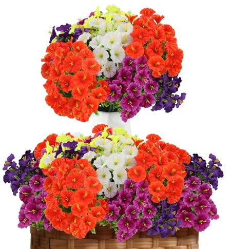 ddckj Fiori Finti da Esterno 10 Mazzi Piante Artificiali da Esterno Petunie Resistente ai raggi UV Outdoor Decor Suitable for Home Gardens, Balconi, and Porches