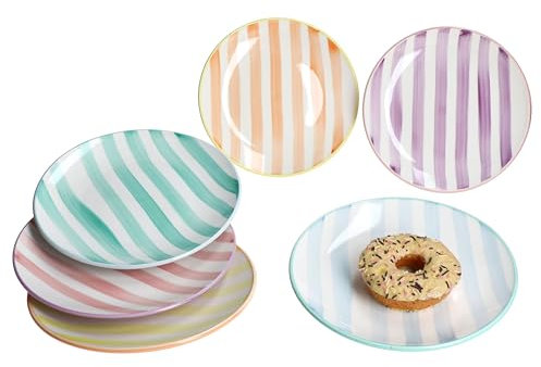 MamboCat Beach Pastello Stripes - Set di 6 piatti per la colazione in gres porcellanato con strisce pastello per 6 persone, piccoli piatti per insalata, dessert, finger food & Co.