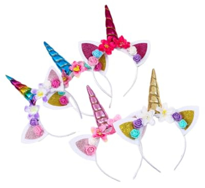 DEARMAMY 5stücke Einhorn-haarreifen Für Mädchen Mit Blumenmuster Federleichte Stirnbänder Aus Hochwertigem Material Junge Mädchen-haaraccessoires in Gelb Blau Bunt Rosa Und Rosenrot