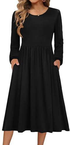 Zeagoo Dresses for Women UK Winter Long Sleeve Dress Crew Neck Midi Dresses | Ladies Tunic Dresses | Elegant Knitted Dress | Autumn A Line Dresses | Casual Lightweight Dress with Pockets | S-XXL