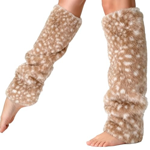 Generisch Beinwärmer Für Damen - 1 Paar Flauschige Warme Strümpfe | Elastische Niedliche Reh-Print Winter Beinwärmer,Für Knöchel Frauen Teenager Mädchen Kostüm Halloween Weihnachten Kleidung Outfit