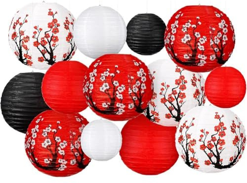 Lpitoy 13 Faroles De Papel Chinos con Diseño De Flor De Ciruelo, Decorativos para Colgar, para Año Nuevo Lunar Y Festival De Primavera, Decoraciones De Año Nuevo Chino.
