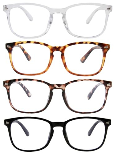 Duluok Lot de 4 Paires Lunettes Anti Lumiere Bleue Femme et Homme | Protection UV400 Lunettes D'ordinateur Anti-fatigue Oculaire Confortable et Élégant Simples Transparent Noir Écaille Léopard
