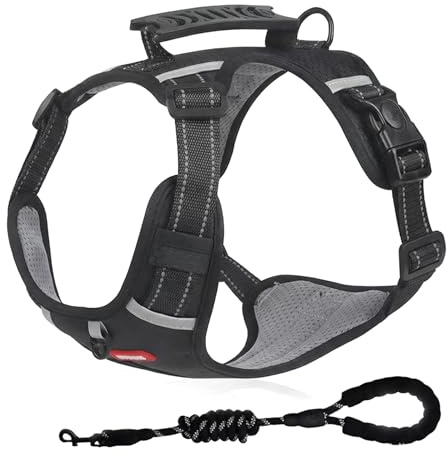Imbracatura per cani di taglia media, anti-tiraggio, per cani con guinzaglio e pettorina, pettorina per cani, senza pull, imbottita, misura grande, media (nero, M)