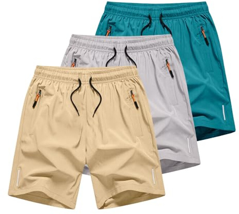 duxyoz Lot de 5 shorts pour garçon avec poches zippées - Shorts d’été pour enfants - Jogger décontracté - Taille élastique - Vêtement de sport - Short de course - Pantalon léger - Pour l’extérieur