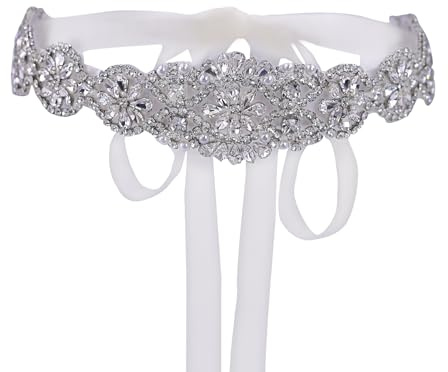 TOPQUEEN - Cinturón de satén con cristales brillantes para fiesta de boda, novia o dama de honor, Color blanco natural., Talla única