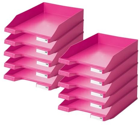 HAN Briefablage KLASSIK, 10 STÜCK Schreibtisch Organizer, Bürobedarf, Ablagefächer, Büromaterial, Briefkorb, Dokumentenablage, bis Format A4/C4, 1027-X-56, pink