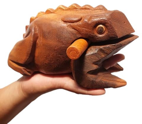 Cozinest Extra Large 9 Wood Frog Guiro Rasp Percussion Instrument Tone Block Wooden Good Luck Frog Animal Shaped Figurine Handcraft Musical Instruments from Thailand Home Office Decoration (Tan)