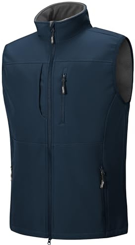 Outdoor Ventures, gilet in softshell da uomo, impermeabile e antivento, senza maniche, sportivo, con diverse tasche, body warmer, gilet in softshell da golf per uomini, Blu, L