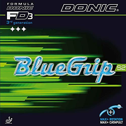 DONIC Revêtement Blue Grip S2 Couleur 1,8 mm, Noir, Taille 1,8 mm, Noir