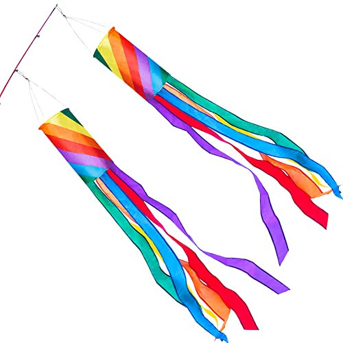 9KM DWLIFE Regenbogen-Windsack, 2 Stück, Windsocken, für den Außenbereich, bunt, spiralförmig, für Garten, Hinterhof, Zelt, Wohnwagen, Camping, bunte Flagge, Dekoration (1 m, 99 cm)