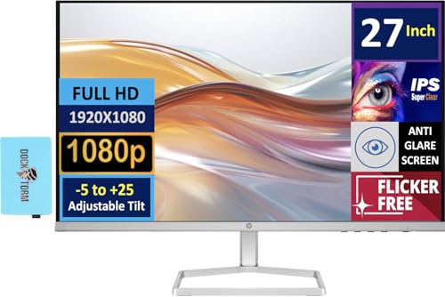 HP 527sw Monitor (Replaces Model m27fw) with 75Hz IPS, 27 inch FHD, Anti-Glare,Flicker-Free, 300 nits Display, Adjustable tilt,1 VGA, 2 HDMI, 99% sRGB Color, (2025 Model), w/Dockztorm Hub