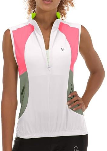 Little Donkey Andy Women's Half Zip Breathable Cycling Vests Sleeveless Shirts Quick Dry 4 Rear Pockets White XXL