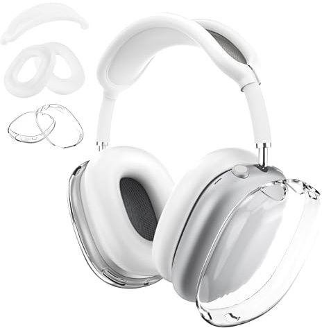 Aiivioll Custodia in silicone 3 in 1 per auricolari AirPods Max Custodia trasparente in TPU morbido per le orecchie Custodia per auricolari Custodia per AirPods Max (2024/2020