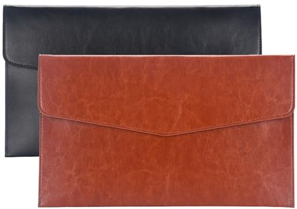 Yufocusqc PU Leather A5 File Folder Document Holder A5 Envelope Folder with Snap Closure for Receipt 2Packs (Black&Brown)