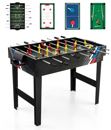 RELAX4LIFE 4 en 1 Juegos de Mesa Apilable para Niños y Adultos, Futbolín, Hockey, Billar, Tenis de Mesa con 18 Accesorios para Salas de Juegos y Bares, Regalo Cumpleaños o Navidad, 125x97x83cm