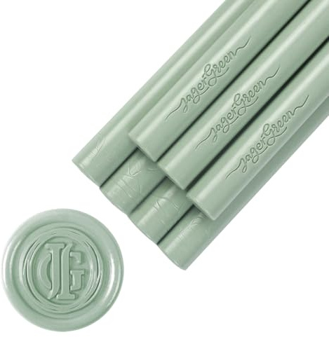 JAGERGREEN Bâtons de Cire pour Pistolet à Colle, 8 Pièces Cire Vert pour Invitation de Mariage, Cachet Antique, Lettre, Cartes de Noël, Emballage Cadeau