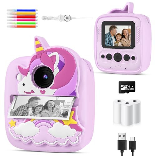 Camara Fotos Infantil Instantanea, 2,0 Pulgada 48MP Cámara de Fotos Instantánea, 1080P Cámara Instantánea Infantil con Papel Fotográfico & Funda de Silicona, Regalo para Niños de 3 a 10 Años