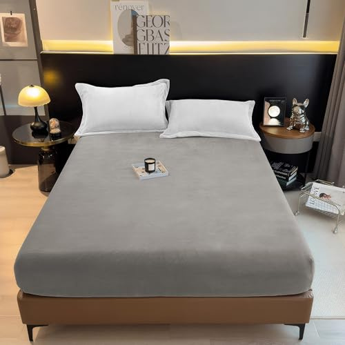 BESCH Sábanas Bajeras Térmica de Coralina Ajustable de 150x200+30cm - Bajera Pólar Felpa, Súper Suave y Acogedora (Negro, Cama Matrimonio de 150)