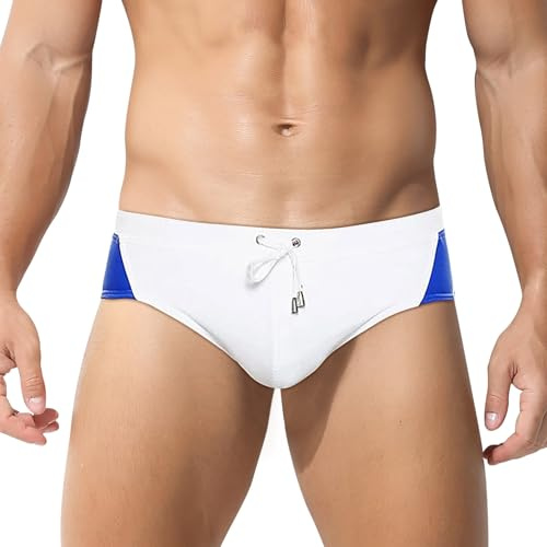 Ausing Men's Swim Brief Padded Bikini Swimwear Swim Trunks Shorts Swimsuit Surf Bathing Suit Swimming Brief Surf Beach S White-Blue