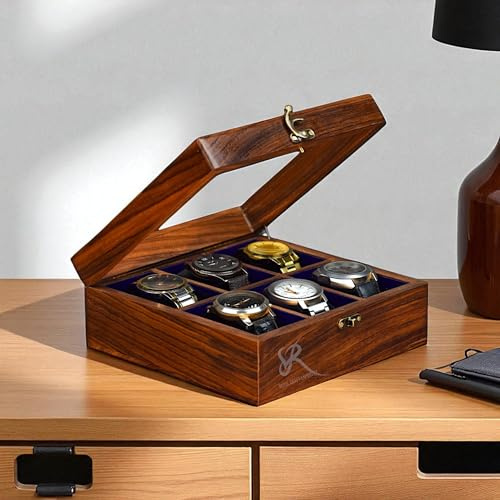 Vintage Superior Palisander Herrenuhr Vitrine, Luxus Große Uhrenbox Organizer für Männer mit geteilten Fächern, Weiche Samtkissen und Schublade für Brieftasche (six creme)