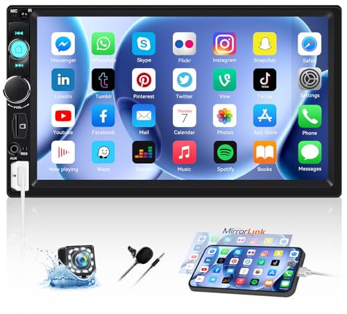 CAMECHO Radio Coche Bluetooth 2 DIN con Cámara Trasera, 7 Pulgadas Autorradio Pantalla Táctil con FM Mirror Link Control Volante EQ AUX USB +Calendario Calculadora