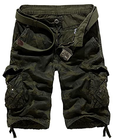 Quick Dry Cargo Shorts Men, Camouflage Shorts Plus Size Baggy Work Trousers Lightweight Summer Camo Cargo Pants Knee Length Running Short with Pockets Outdoor Workwear