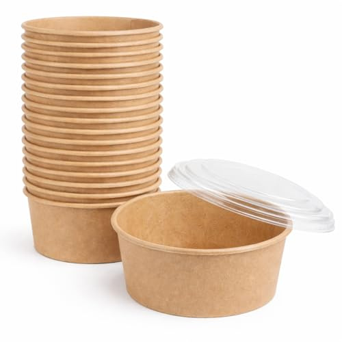 Sanjoma Chemical Solutions 50 Ensaladeras Kraft 750 ml con Tapa PET Transparente, Envases Resistentes para Ensaladas, Pasta y Take Away, Aptas para Microondas