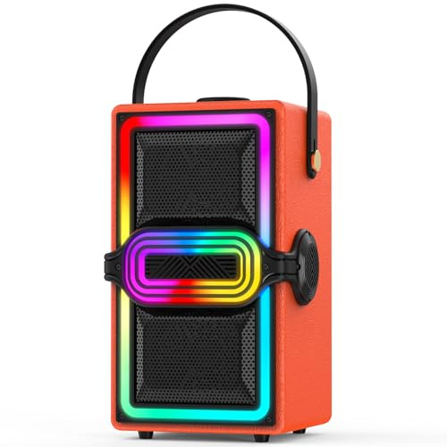 TAMPROAD Bluetooth Speaker, 120W Peak Power Wireless Speakers Boombox with Deep Bass, Portable Loud Stereo Sound Subwoofer with LED Light Show for Party, Outdoor, Camping (Orange)