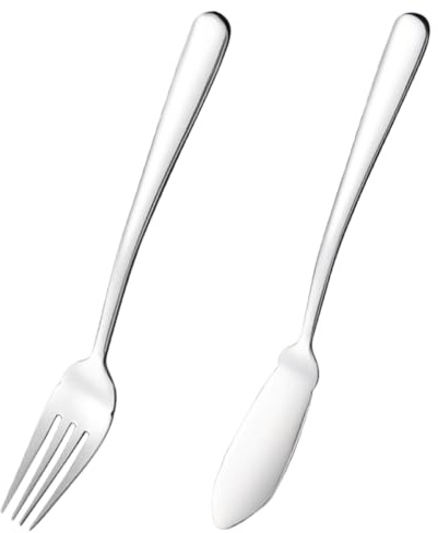 SHINEOFI Juego de Cubiertos Occidentales de Acero Inoxidable para Pescado, 2 Piezas (Cuchillo y Tenedor), Utensilios para Restaurante y Hogar, Kit de Vajilla para Cenas y Barbacoas