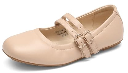 DREAM PAIRS Girls Dress Shoes Slip on Ballerina Flats Mary Jane Ballet Shoes for Wedding/Party,Size 2 Little Kid,Nude,SKFA26004K