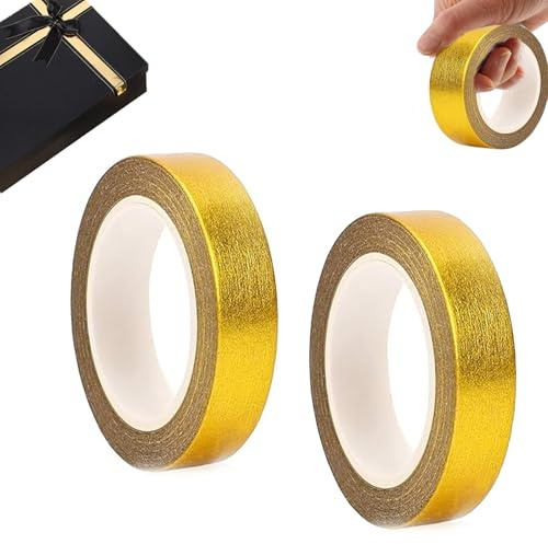 Nastro Decorativo washi Oro 2 Rotoli 15mm x 10m e 15mm x 25m Nastro Adesivo Dorato per Scrapbooking Fai da Te Decorazioni Feste Regali diari pareti casa Ufficio