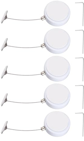 PATIKIL Retractable Remote Control Cable Tether (4.9ft / 1.5M, White)(5 Set) Round Remote Control Security Lanyard Lock Adjustable Locking Leash with Round Iron Cap, Suit for - TVs/Tablets