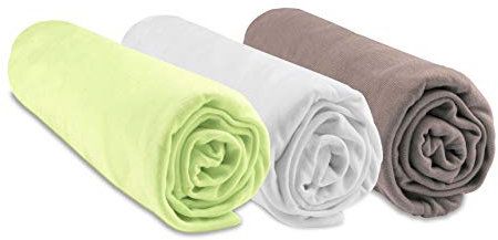 Spannbettlaken für Babykörbchen, 32 x 72 cm, oval, Anis Weiß/Taupe | 100% Bambus | kompatibel mit ovalen Matratzen für Babyschale, Kinderwagen, Moseskorb | Öko Tex