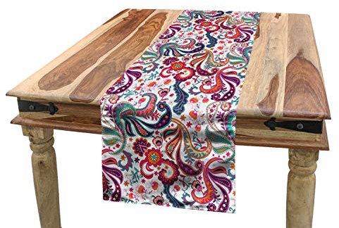 ABAKUHAUS Paisley Tischläufer, Bunte Blumen, Esszimmer Küche Rechteckiger Dekorativer Tischläufer, 40 x 180 cm, Türkis Lila
