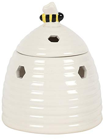Whimsical White Beehive Oil Burner - 14cm x 11cm (1 Pack) - Adorable Ceramic Design with Sweet Bee Accent - Suitable for Fragrance Oils and Wax Melts