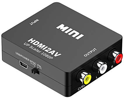 Eono HDMI auf AV Adapter, 1080P HDMI zu RCA Konverter 3RCA CVBS Composite Video Audio HDMI to AV Adapter mit USB Ladekabel Kompatibel mit PC TV DVD PAL PS3 NTSC VCR VHS (Schwarz)