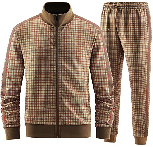 W JIANWANG Herren Jogginganzug Trainingsanzug Sportanzug Fußball Sporthose für Gym Tracksuit Atmungsaktiv Hausanzug Braun JW-2501-XL