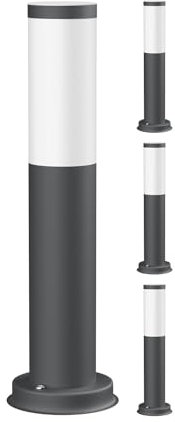 ledscom.de 4 Stück Pollerleuchte PORU für außen, IP44, 39cm, anthrazit, inkl. E27 Lampe 471lm, extra-warmweiß