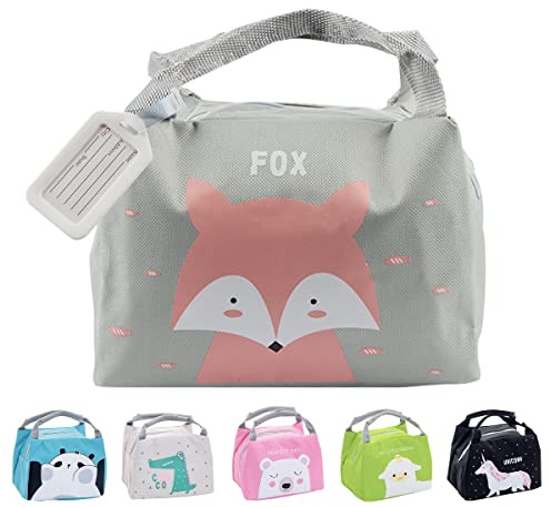 Hillylolly Borsa Frigo Piccola Pranzo Bambini, Sacca per Merenda Scuola, Porta Merenda Yogurt Bambina, Lunch Bag Bambini, Sacchetti Pranzo Riutilizzabili, Mini Borsa Termica, Cartoni Animati (Volpe)