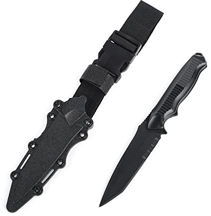 QIRUIMY Coltello di plastica tattico,gomma pieghevole con coltello da battaglia, artiglieria per gli appassionati di addestramento militare CS Cosplay modello pugnale vestito (Nero)