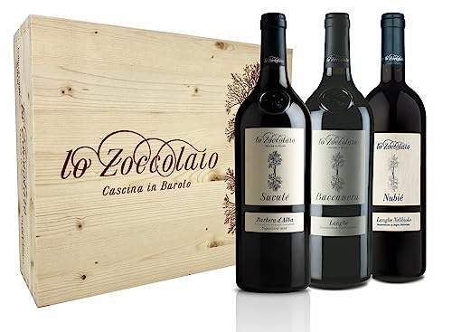 Lo Zoccolaio - Vino Rosso - Barbera D'Alba + Langhe Rosso + Langhe Nebbiolo in Cassetta legno - Confezione Regalo - 3 x 750 ml