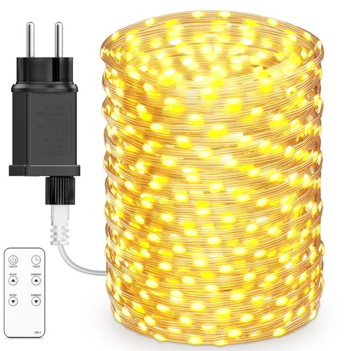 BESCOST Lichterkette Außen mit Stecker, 100M 1000 LED Lichterkette Innen mit Fernbedienung, 8 modi Dimmbar Wasserdicht Fairy Lights mit Timer für Outdoor Garten Balkon Hochzeit Party, Warmweiß